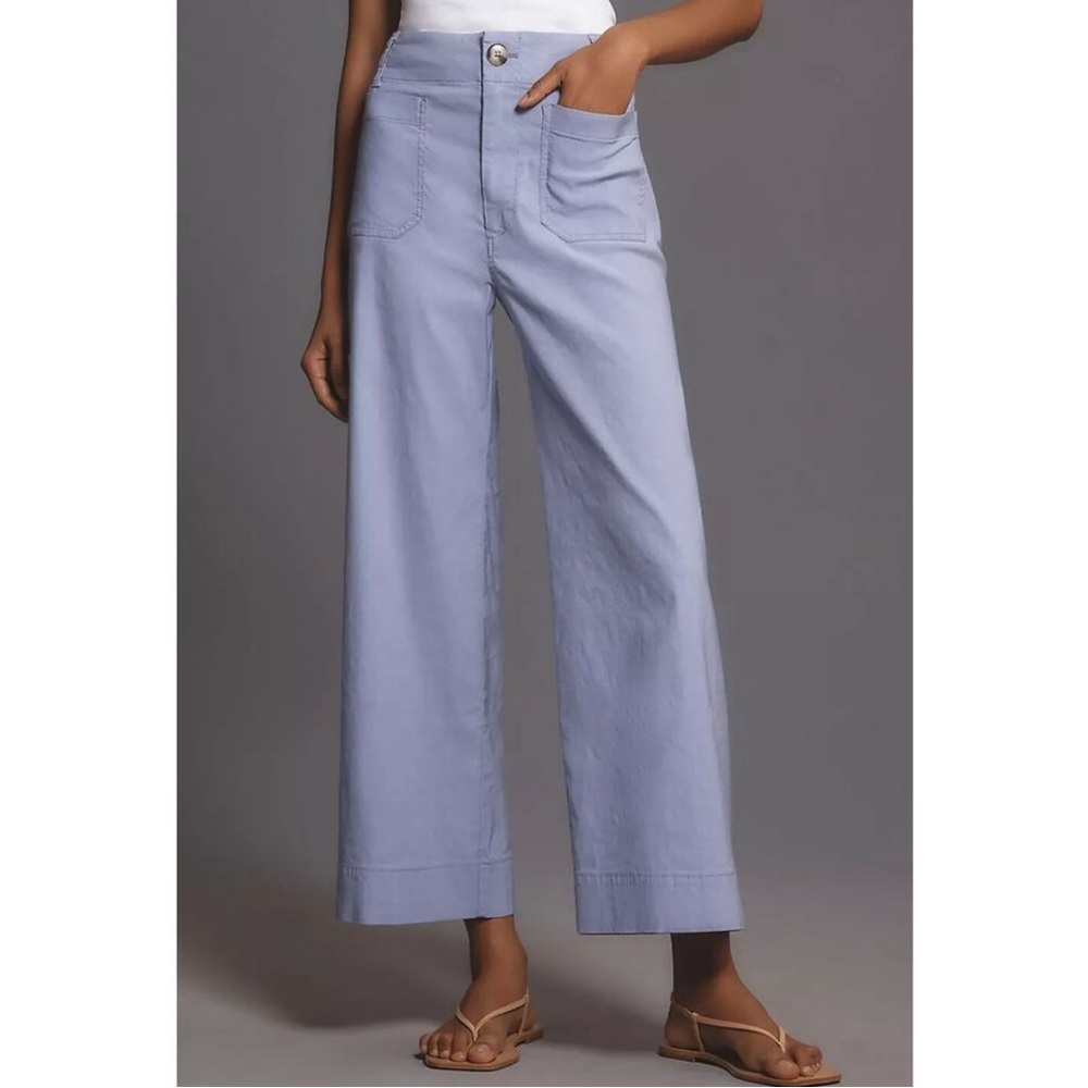 Maeve Colette Lavender Linen Wide Leg Cropped Pants from Anthropologie